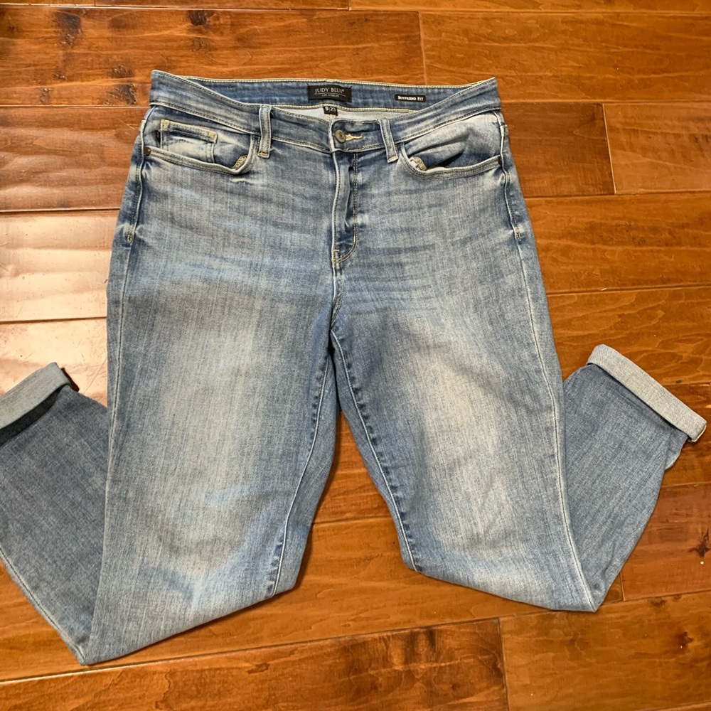 Judy Blue Boyfriend Fit Jeans Womens Size 9/29 Blue Tapered Rolled Cuff